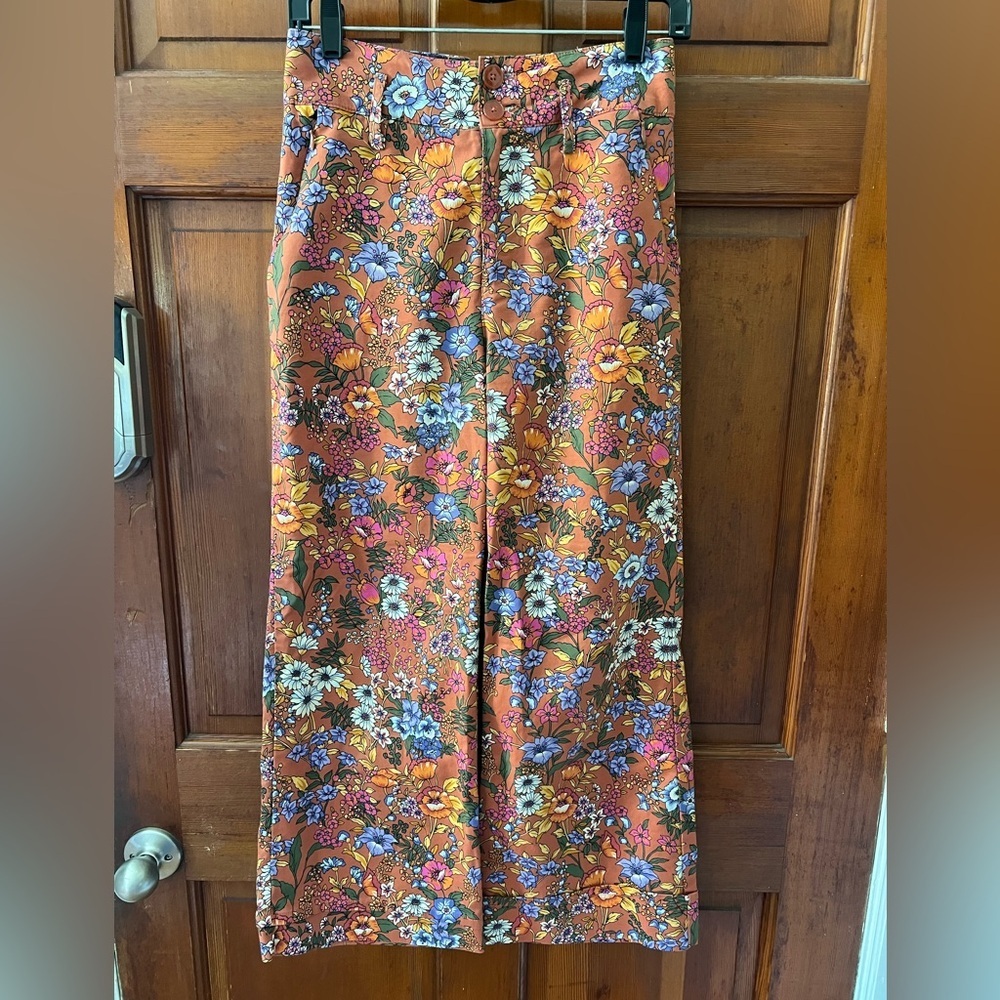 Maeve by Anthropologie Floral Crop Wide Leg Pants Size 2 Cottagecore Boho Retro